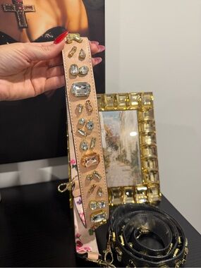 2 Embellished Bling Bling Bag Straps with Large Crystal Accents